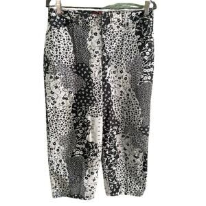 Gloria Vanderbilt Capri Pant Sz14 Black White Beige Floral Stretchy Cotton Blend